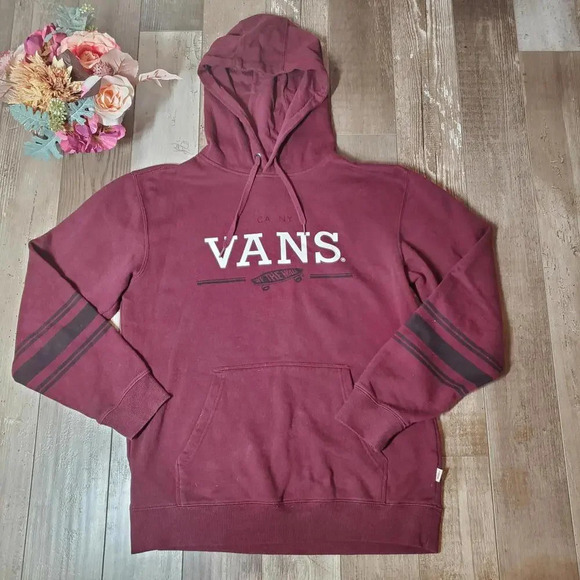 VANS OFF THE WALL Maroon and Black Hooded Sweatshirt Size M Men's EUC - Picture 1 of 15